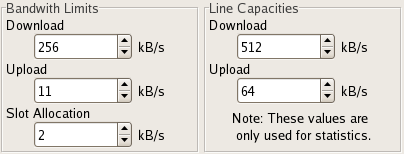 Bandwidth limits dialog