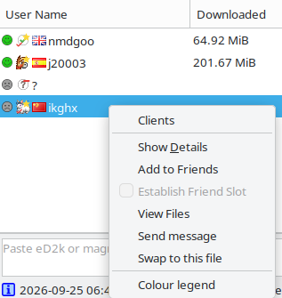 The source list context menu