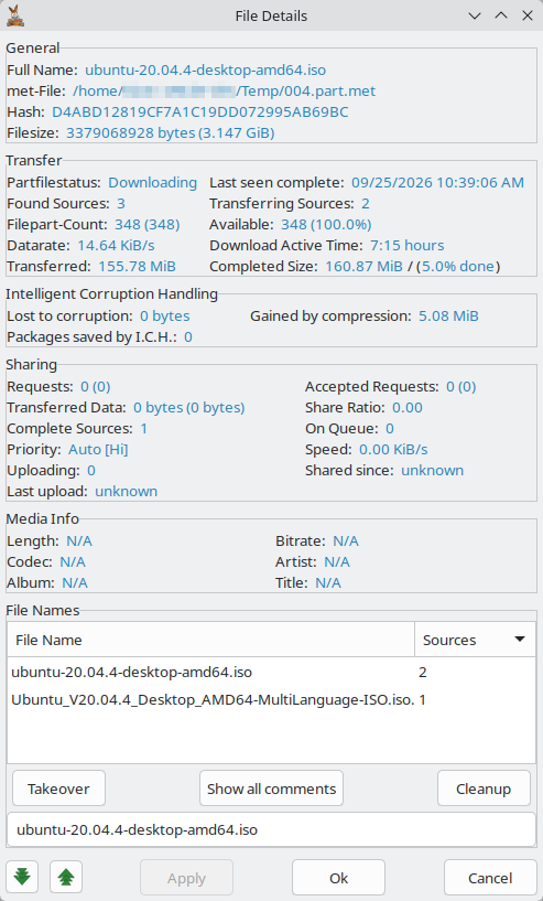 File Details window for a file being downloaded