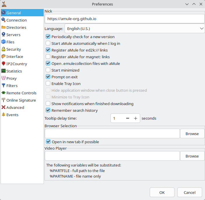 General preferences tab