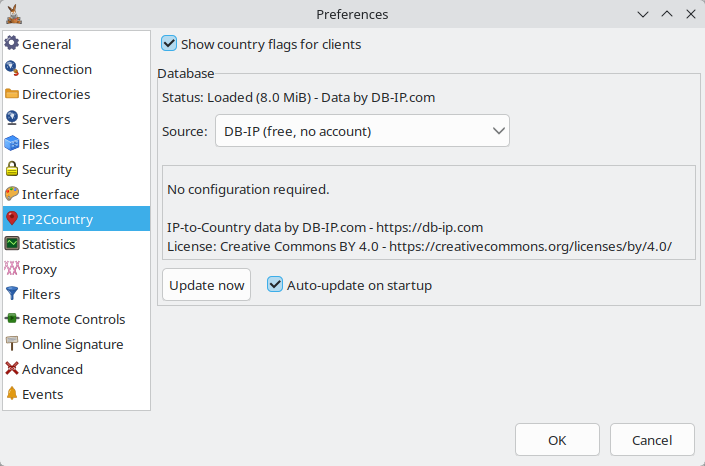 IP2Country preferences tab