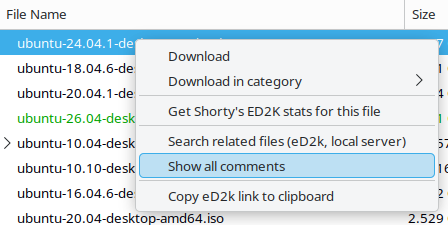Results right-click menu