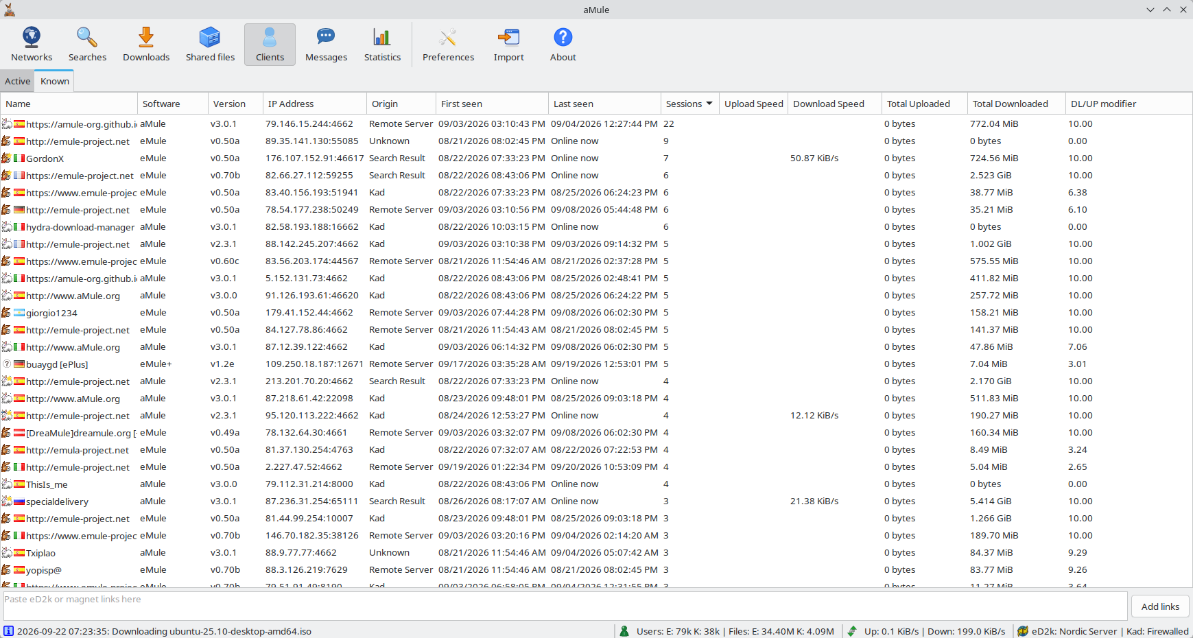 The known-clients history on the Clients page