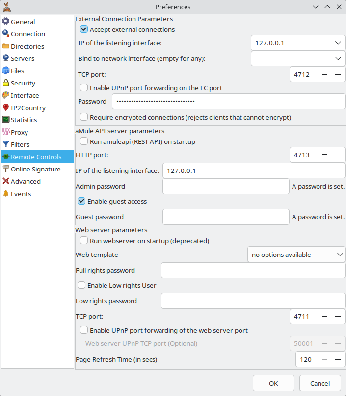 Remote Controls preferences tab
