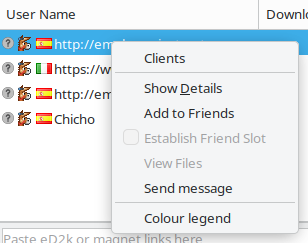 The client list context menu