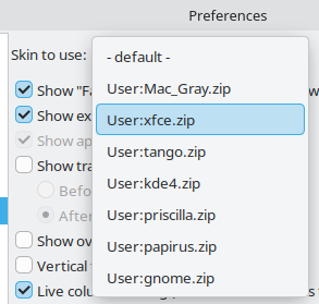 The "Skin to use" dropdown in Preferences → Interface