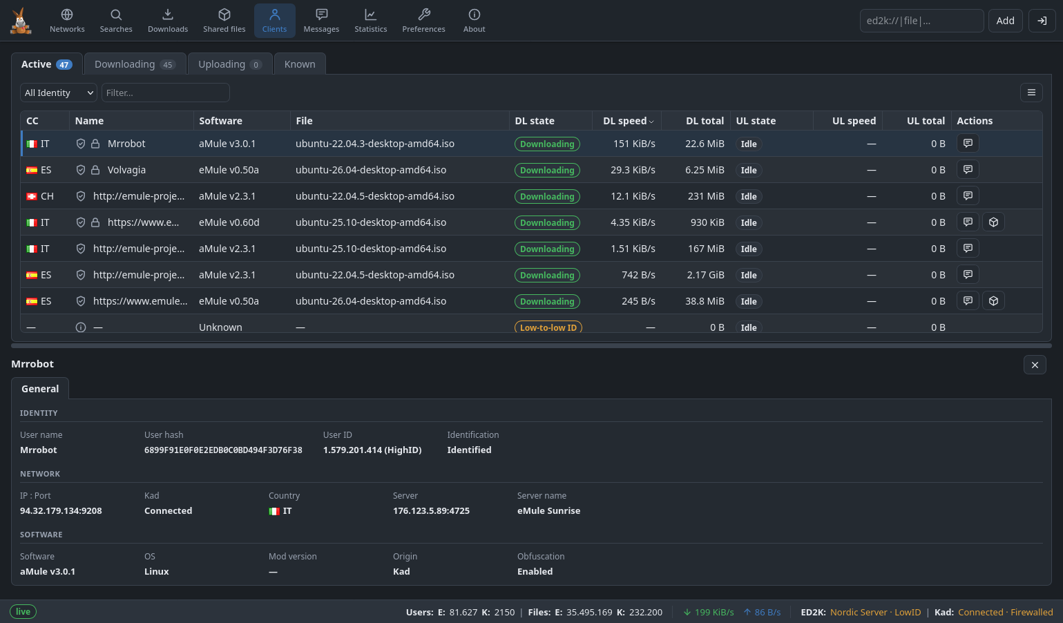 The Clients section of the Web UI