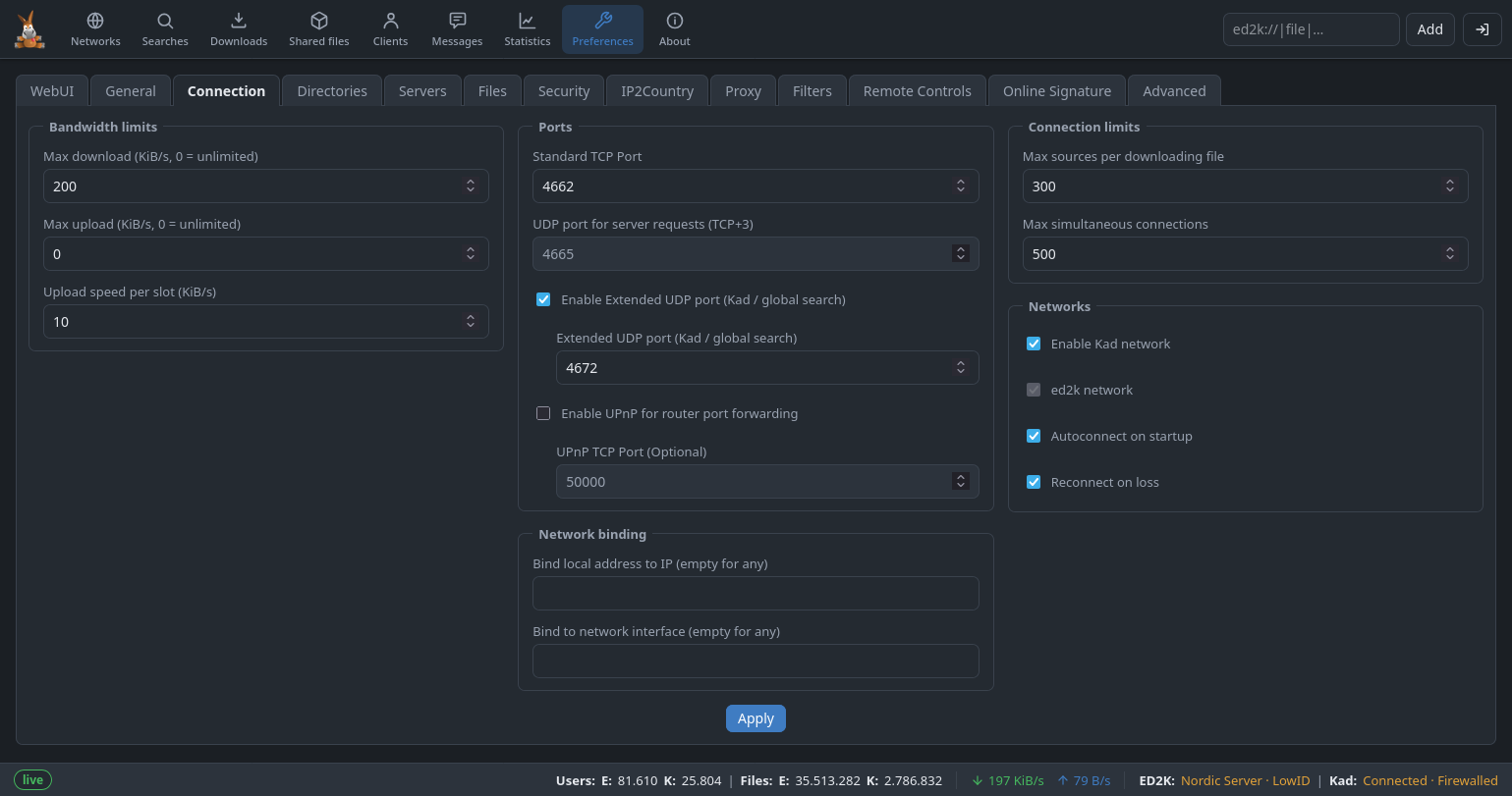 The Preferences section of the Web UI