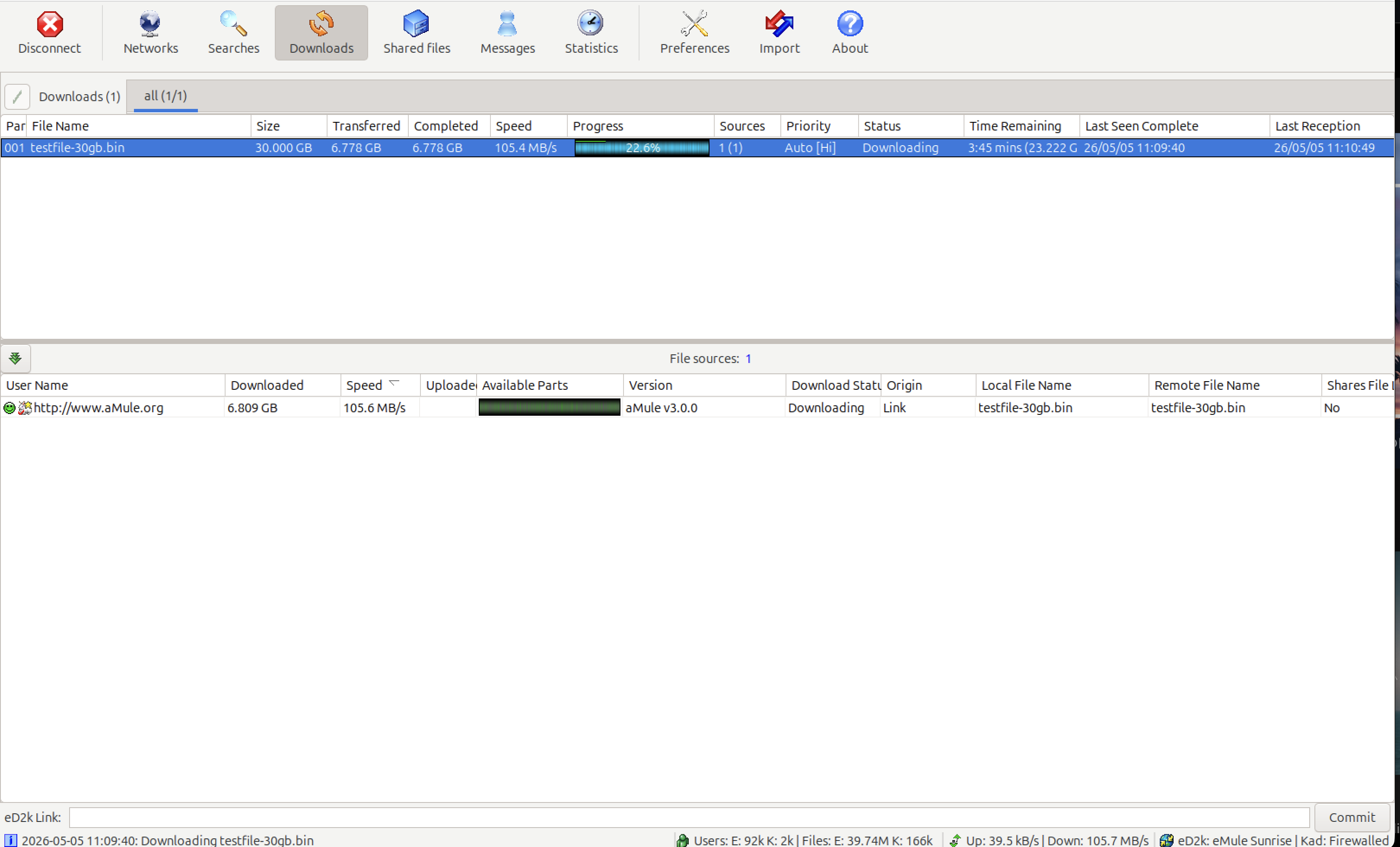 aMule downloads tab
