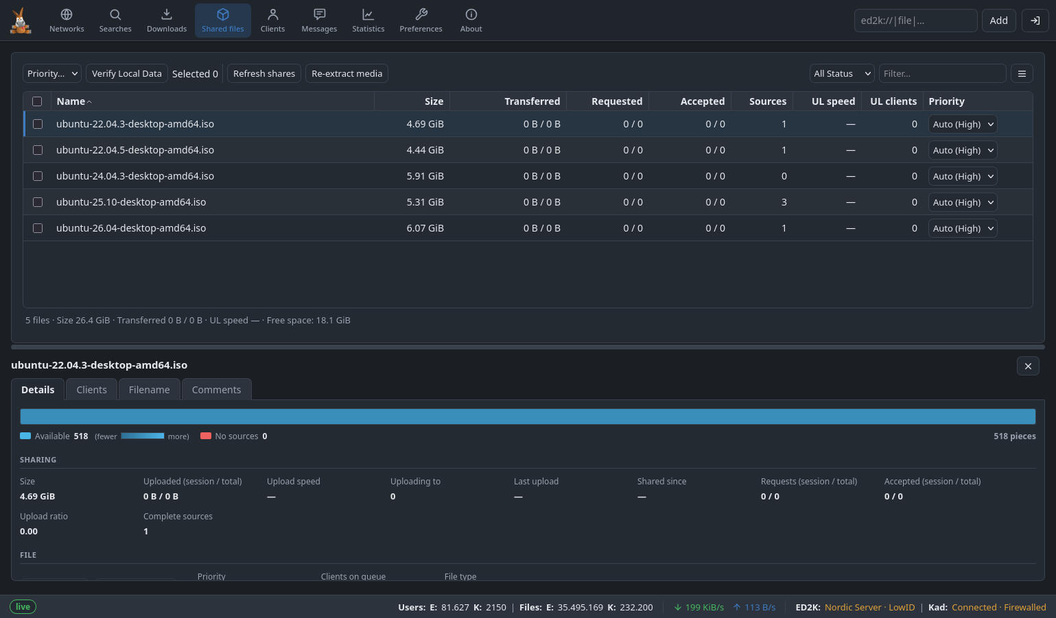 The Shared Files section of the Web UI