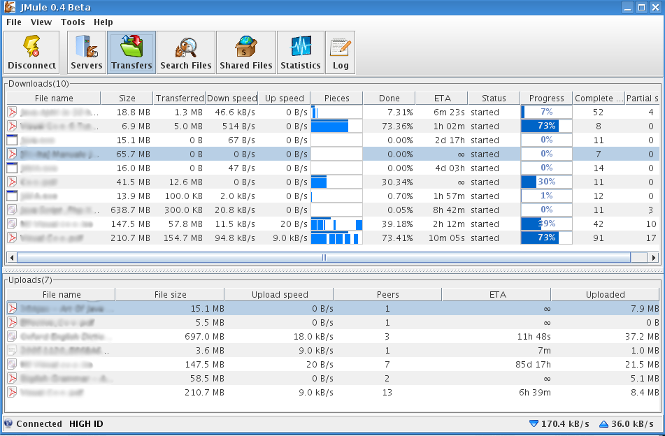 JMule user interface screenshot