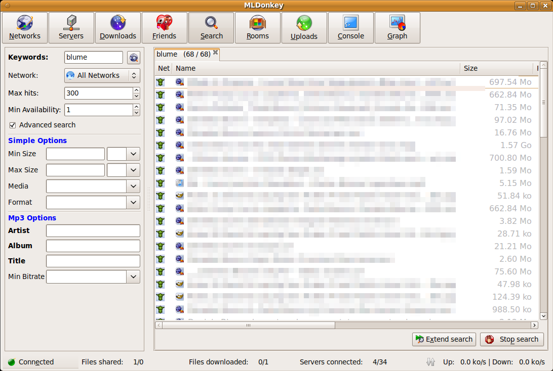 mlDonkey user interface screenshot