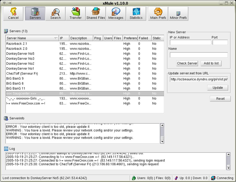 xMule user interface screenshot