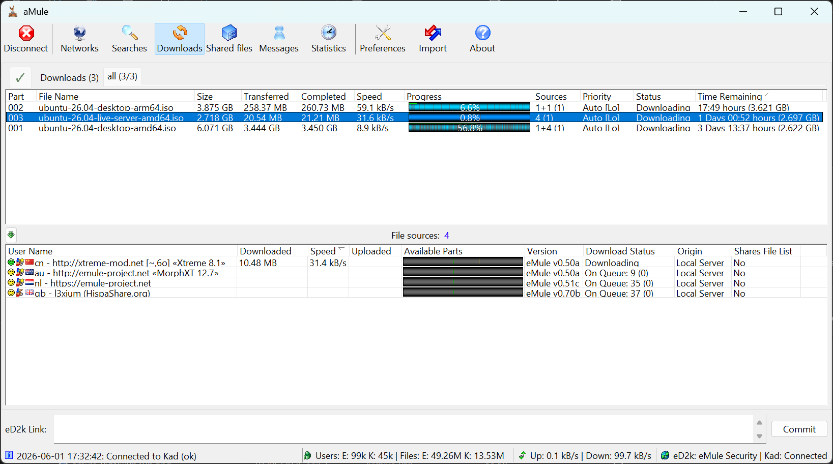aMule downloads screenshot