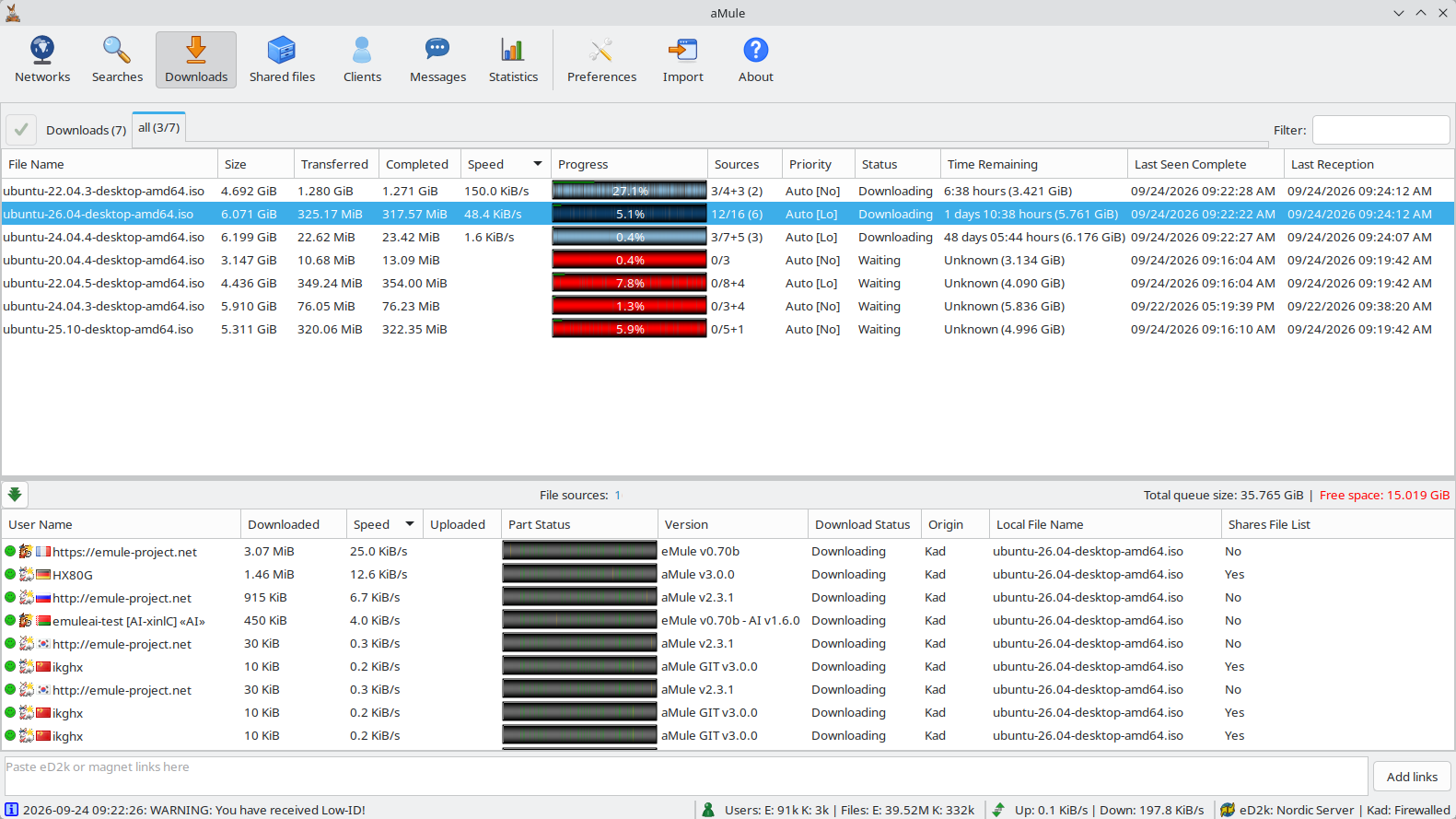 aMule downloads screenshot