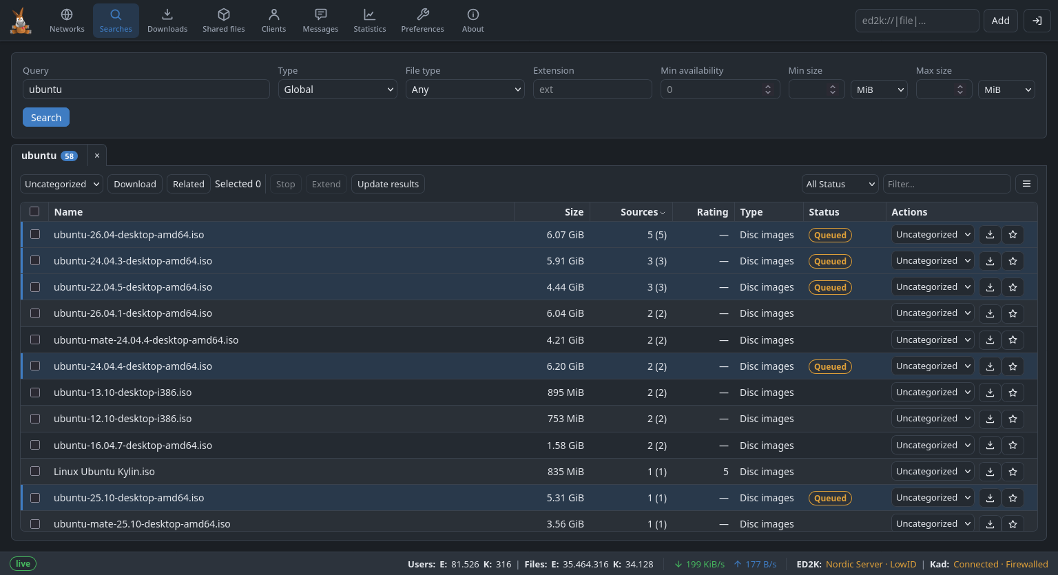 The Search section of the Web UI