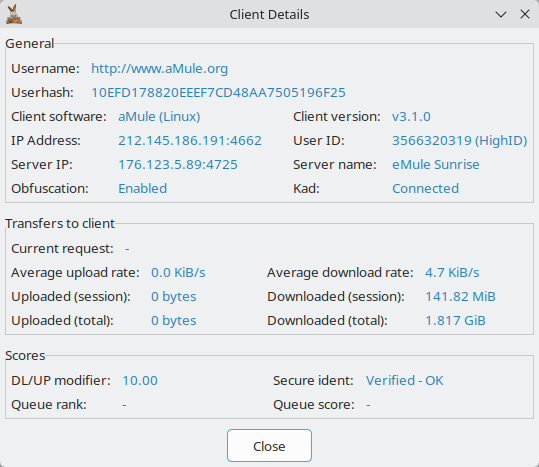 Client Details window