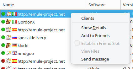 Context menu for clients