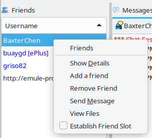 Friends list context menu