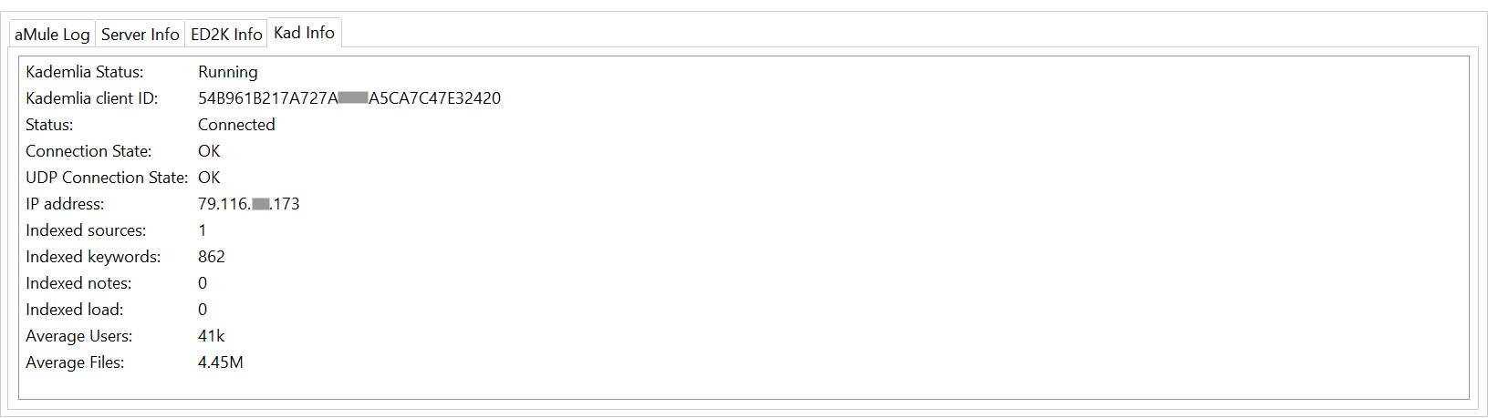 The Kad Info tab