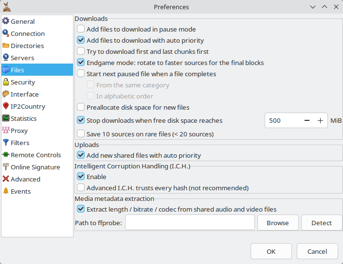 Files preferences tab