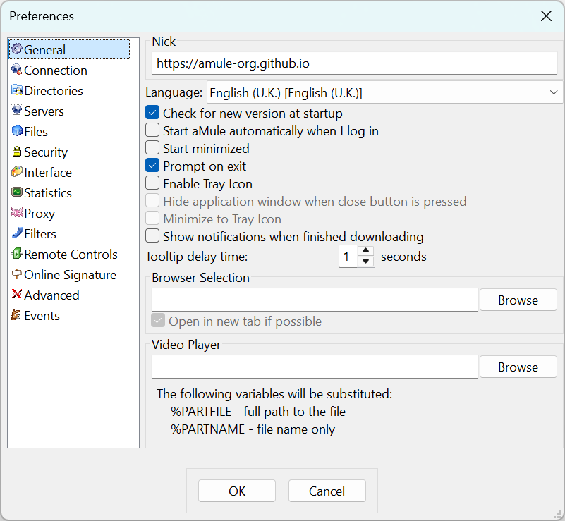 General preferences tab