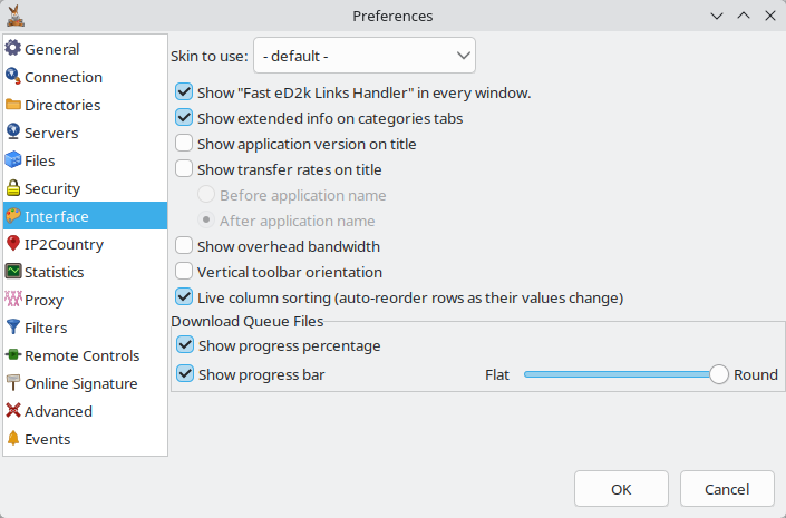Interface preferences tab