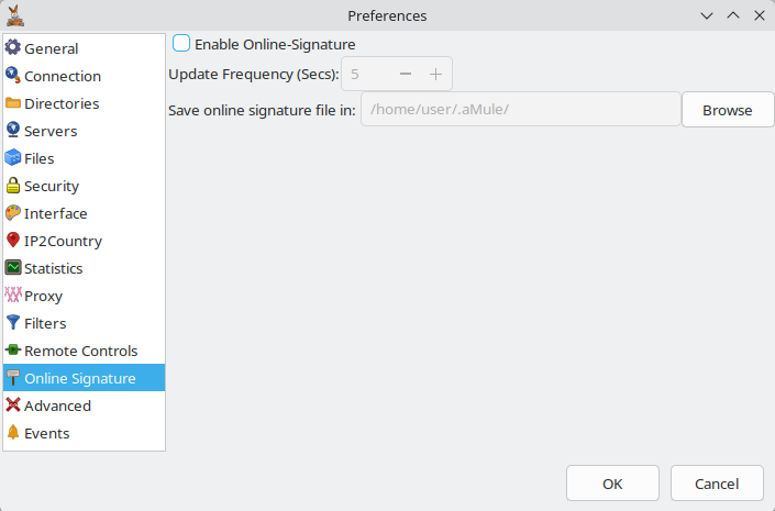 Online Signature preferences tab
