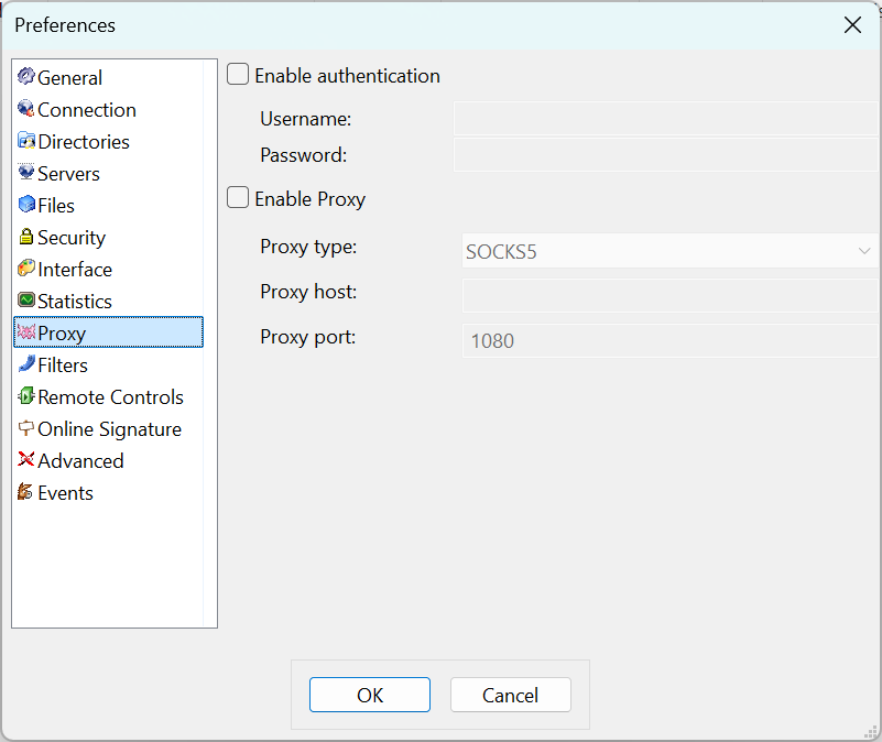 Proxy preferences tab