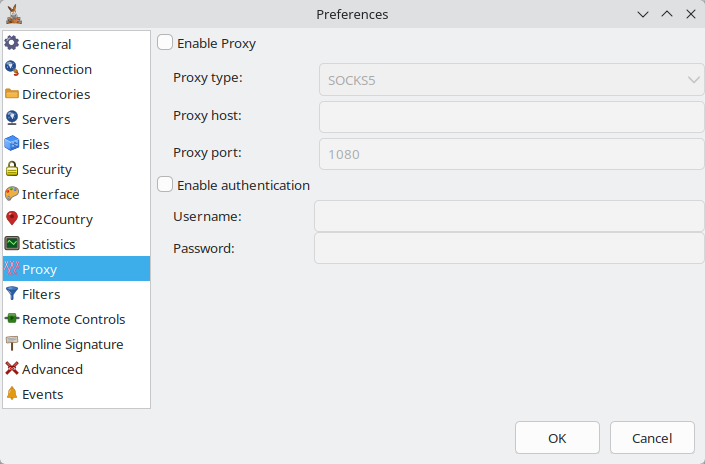Proxy preferences tab