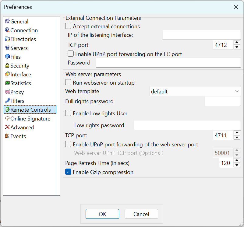 Remote Controls preferences tab
