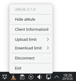 The tray menu of the modern Linux indicator