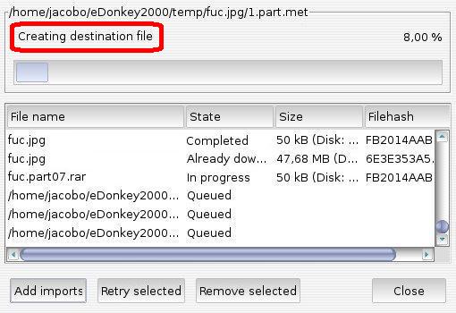 Import status messages