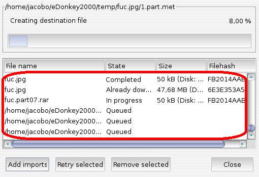 Files added to import list