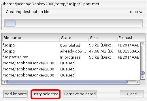 Retry selected button