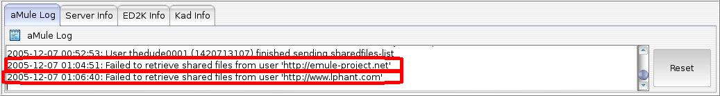 View files failed log message