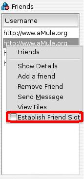 Establish friend slot menu item