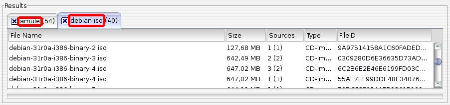 Tab label with search text