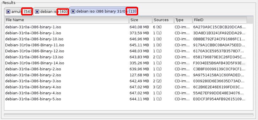 Result count in tab