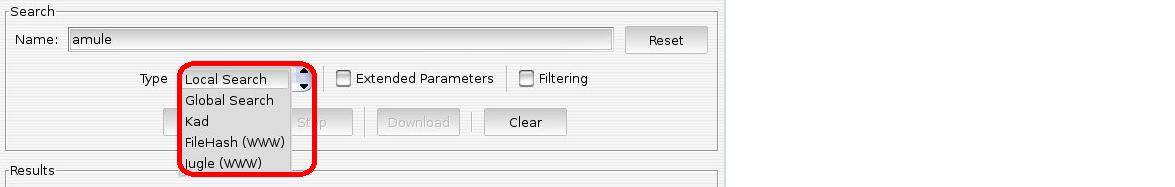 Search type dropdown