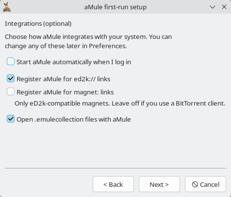 Integrations page of the setup wizard